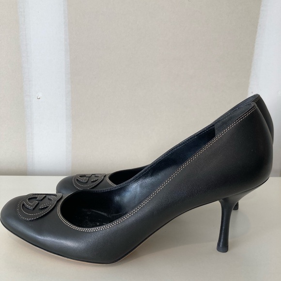 VINTAGE GUCCI FLAWLESS PRE-LOVED BLACK LEATHER GUCCI SIZE 10B HEEL HGT 3 INCHES - Picture 4 of 8